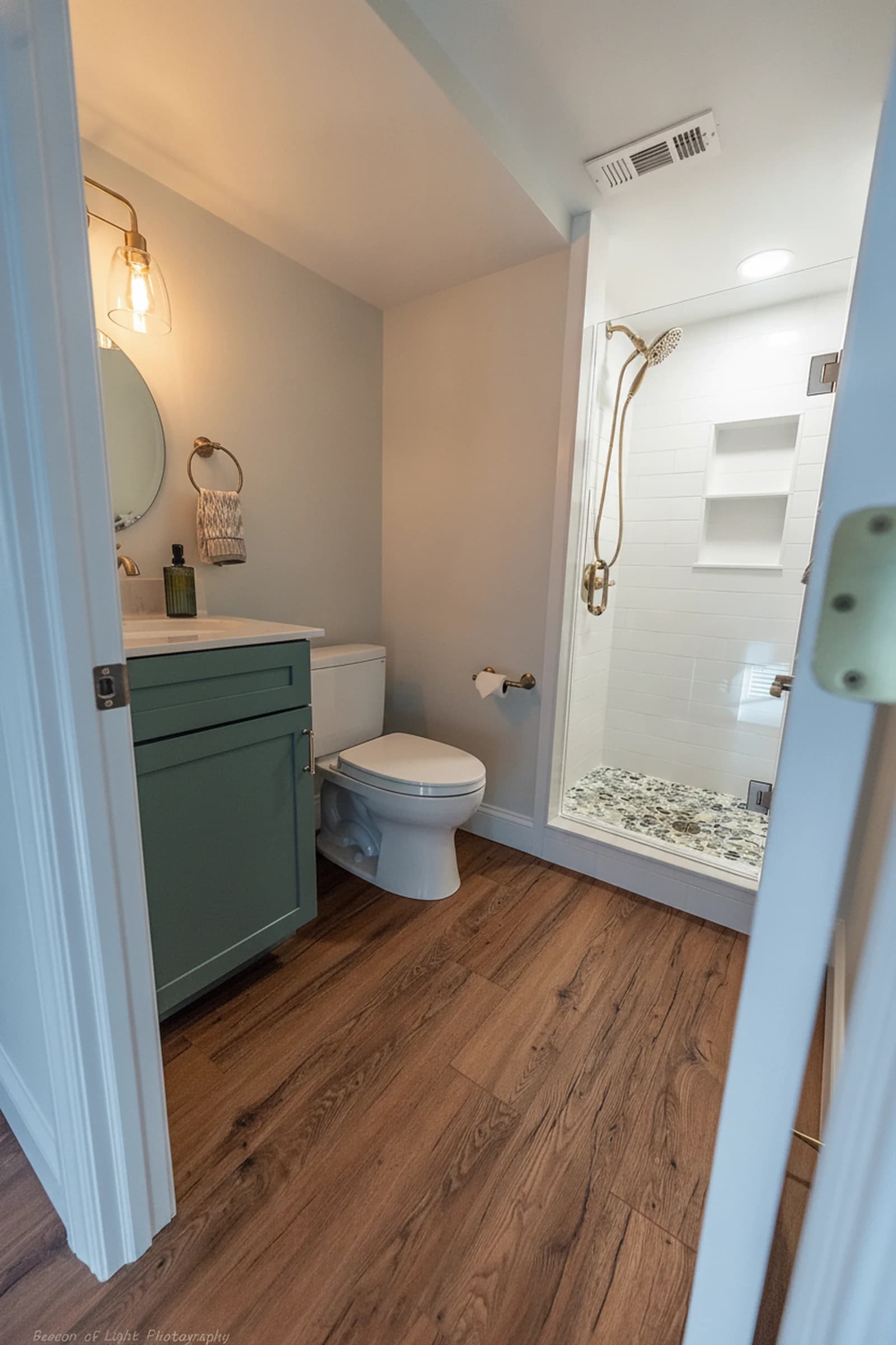 Bathroom expansion with walk-in glass shower after